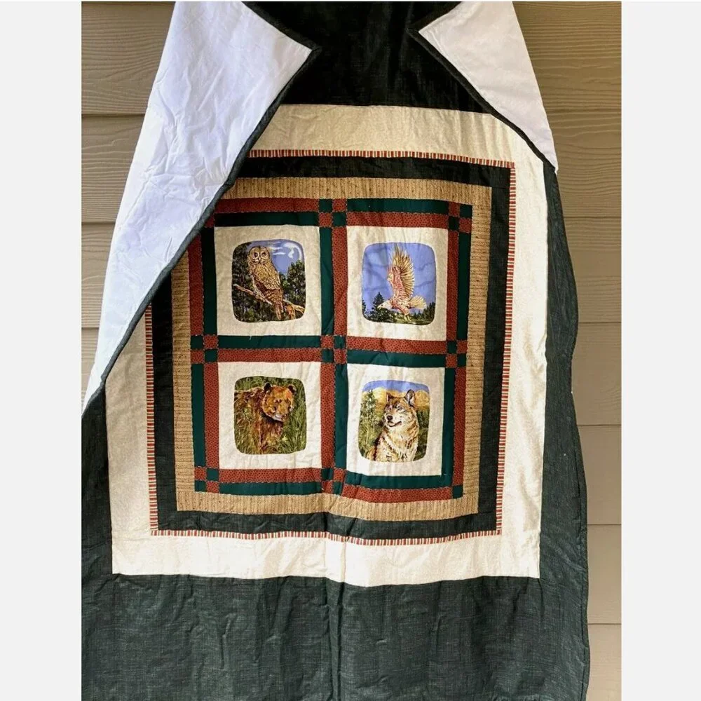 Handmade Cotton Quilt Lodge Animal Patchwork Cover Lap Blanket Throw 32